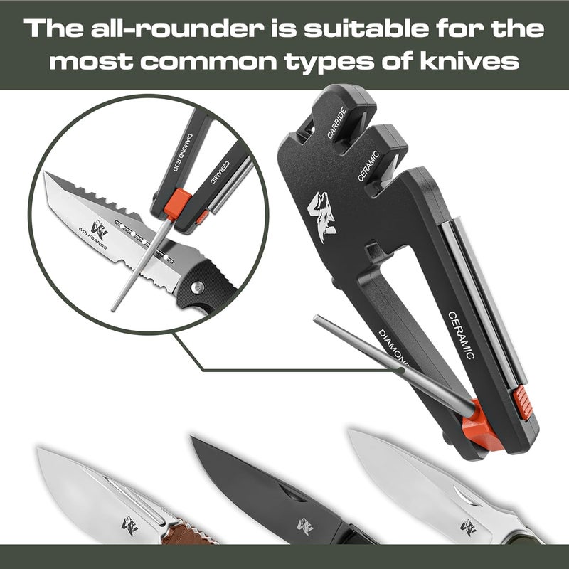 ODENWOLF Blade Professor - Pocket Knife Sharpener - 7 in 1 Portable Handheld Tool with Tungsten Ceramic and Diamond Rods - Compact Portable Knife Sharpener for Hunting, Camping and EDC - Image 2